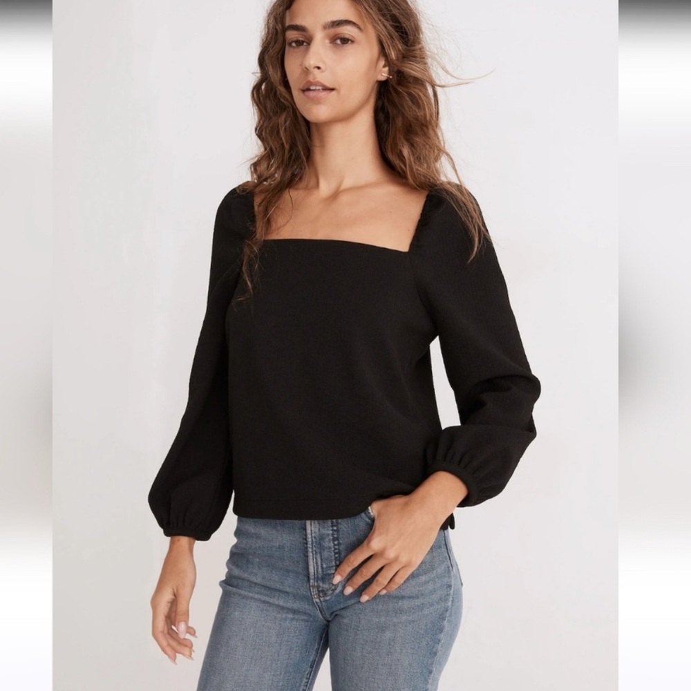 Madewell Black Crepe Square Neck Blouse